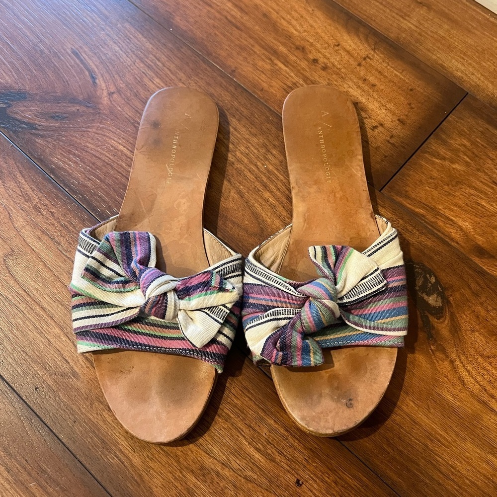 Anthropologie Multicolor Striped Bow Sandal Size 8